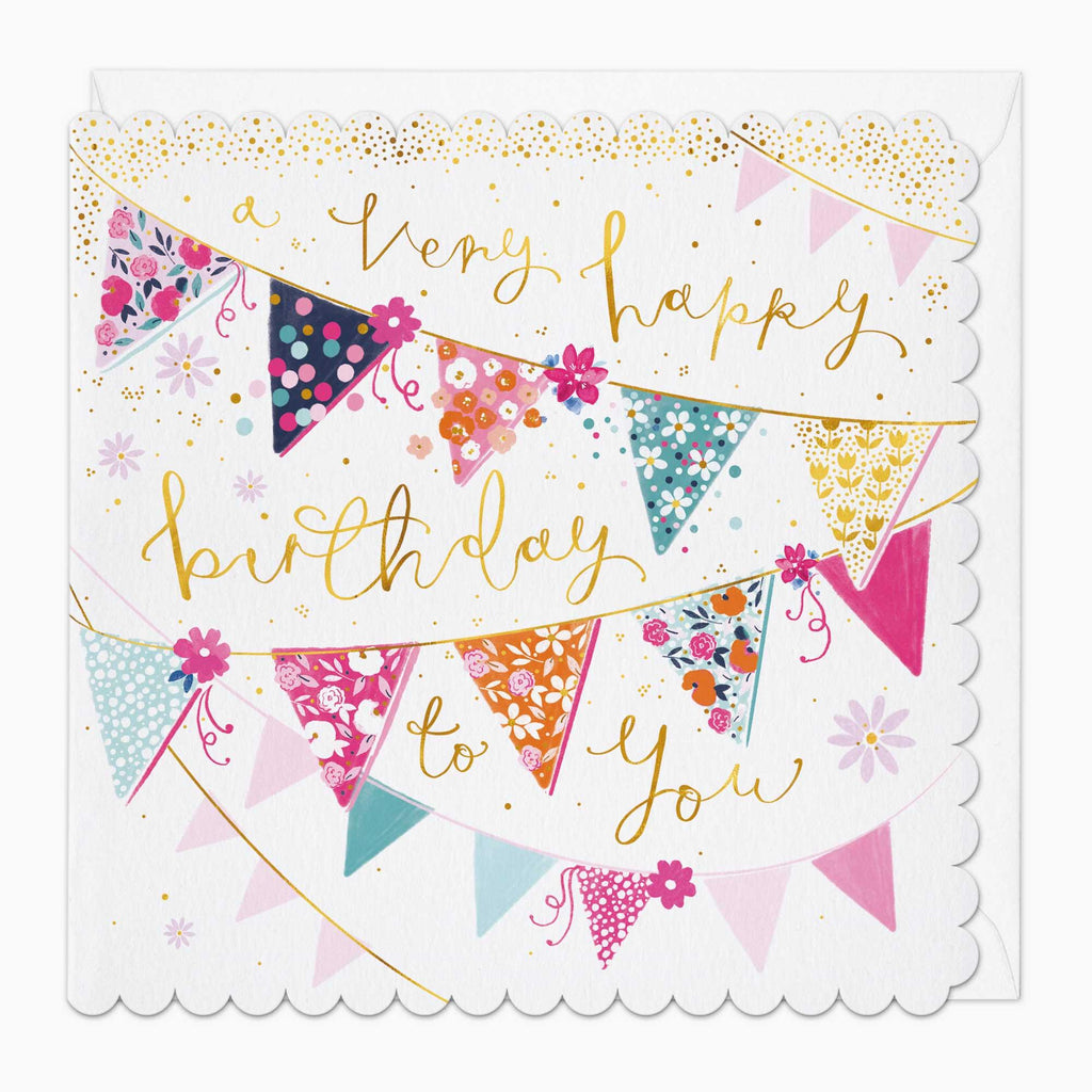 Greeting Card-G151 - Party Bunting Scalloped Birthday Card-Whistlefish