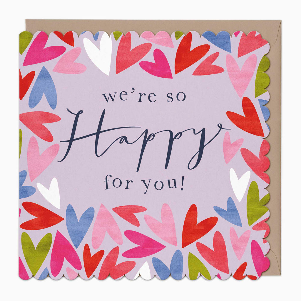 Greeting Card-G160 - Happy For You Hearts Scalloped Card-Whistlefish