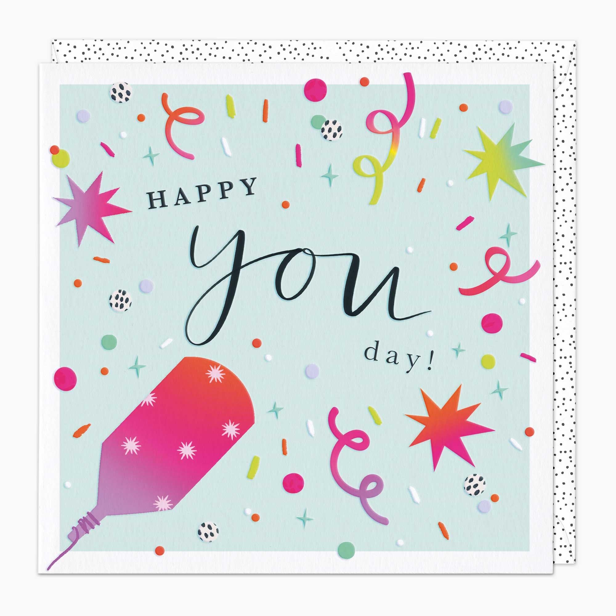 Greeting Card-G233 - Neon Party Poppers Birthday Card-Whistlefish