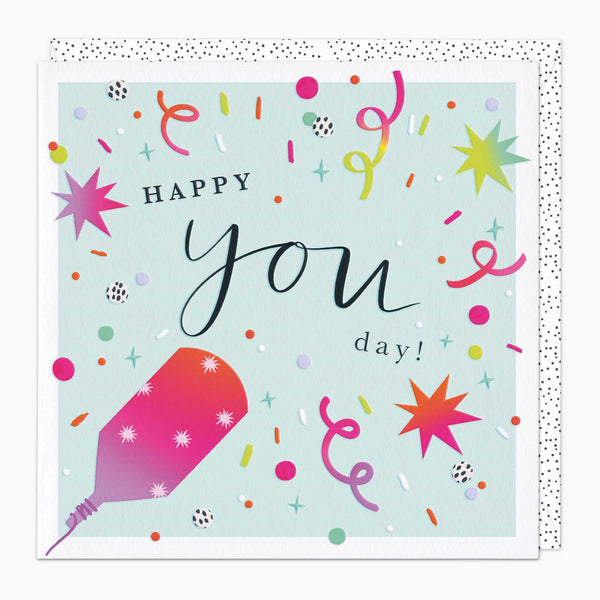 Greeting Card-G233 - Neon Party Poppers Birthday Card-Whistlefish
