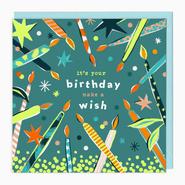 Greeting Card-G234 - Neon Candles Birthday Card-Whistlefish