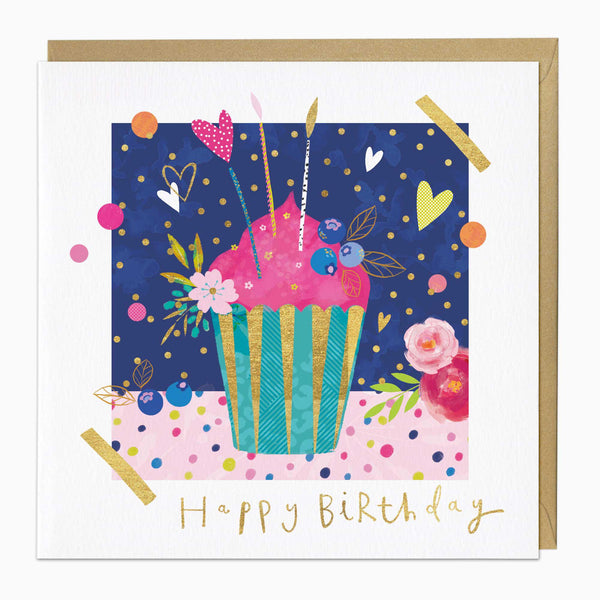 Greeting Card-G244 - Cupcake & Hearts Birthday Card-Whistlefish
