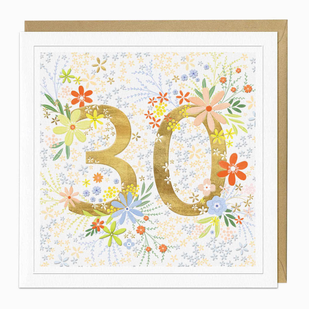 Greeting Card-G249 - Golden Bloom 30th Birthday Card-Whistlefish