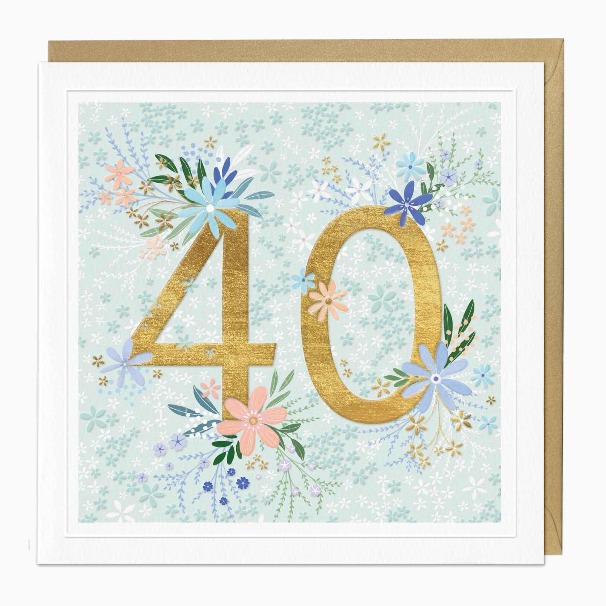 Greeting Card-G250 - Golden Bloom 40th Birthday Card-Whistlefish