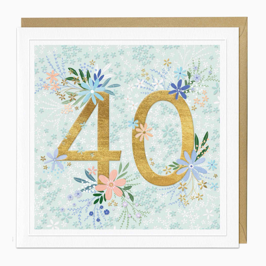 Greeting Card-G250 - Golden Bloom 40th Birthday Card-Whistlefish