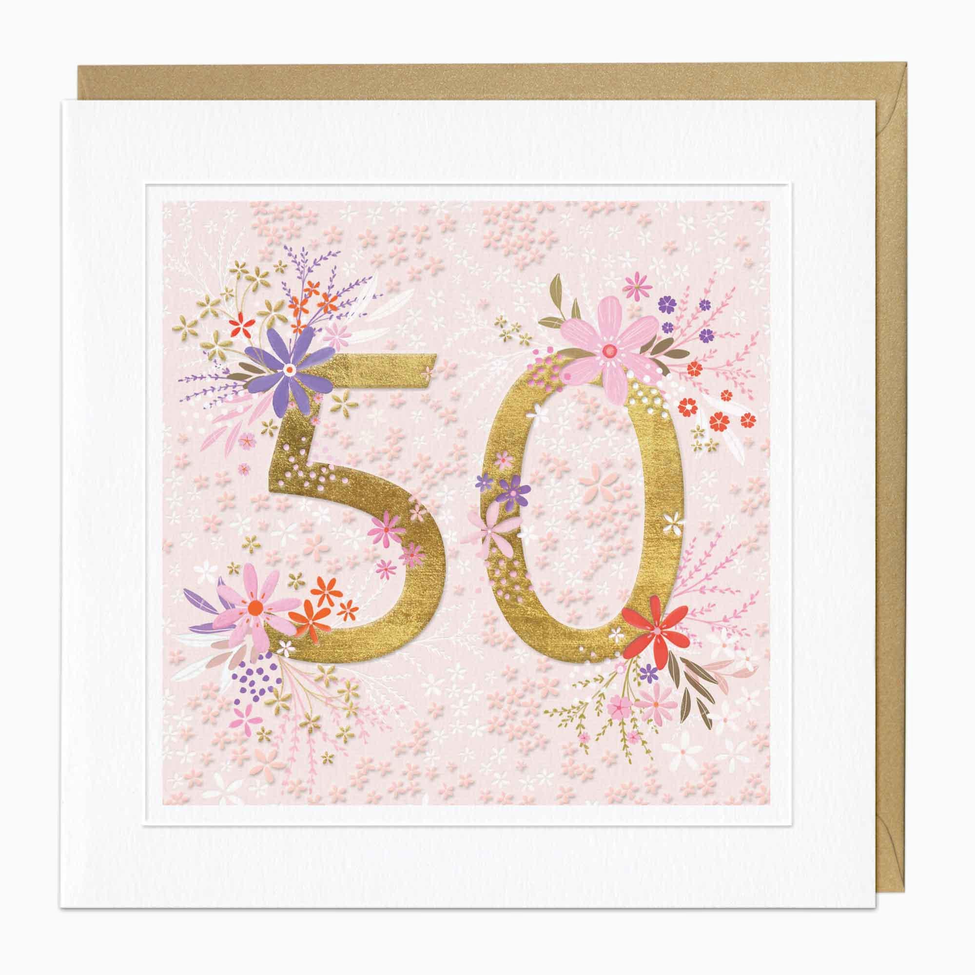 Greeting Card-G251 - Golden Bloom 50th Birthday Card-Whistlefish