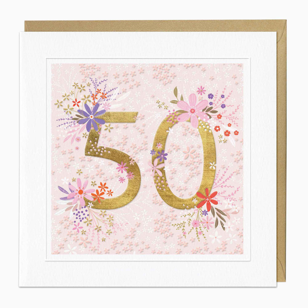 Greeting Card-G251 - Golden Bloom 50th Birthday Card-Whistlefish