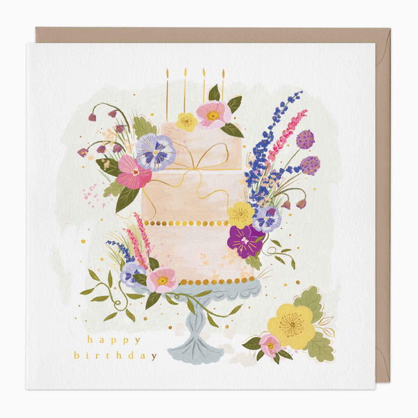 Greeting Card-G259 - Petal-Topped Cake Birthday Card-Whistlefish