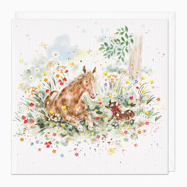 Greeting Card-G291 - Horse & Dog in A Meadow Card-Whistlefish