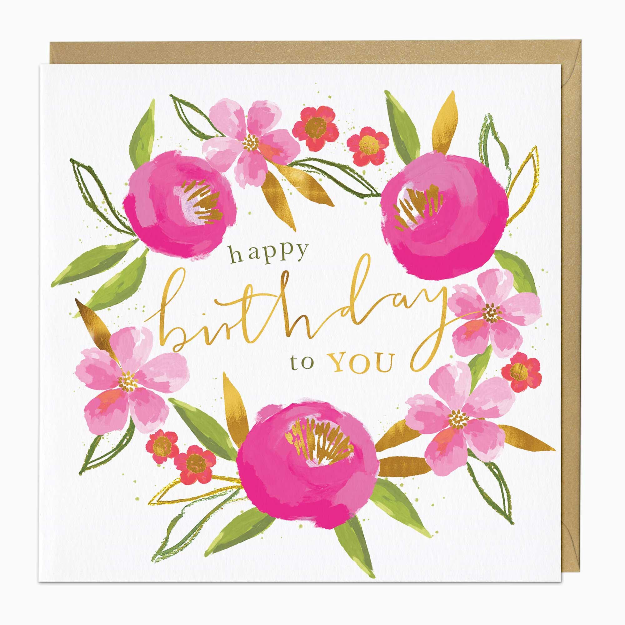 Greeting Card-G324 - Floral Wreath Birthday Card-Whistlefish