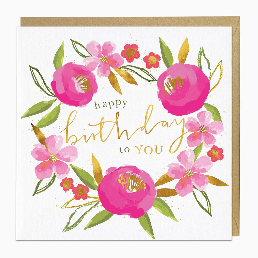 Greeting Card-G324 - Floral Wreath Birthday Card-Whistlefish