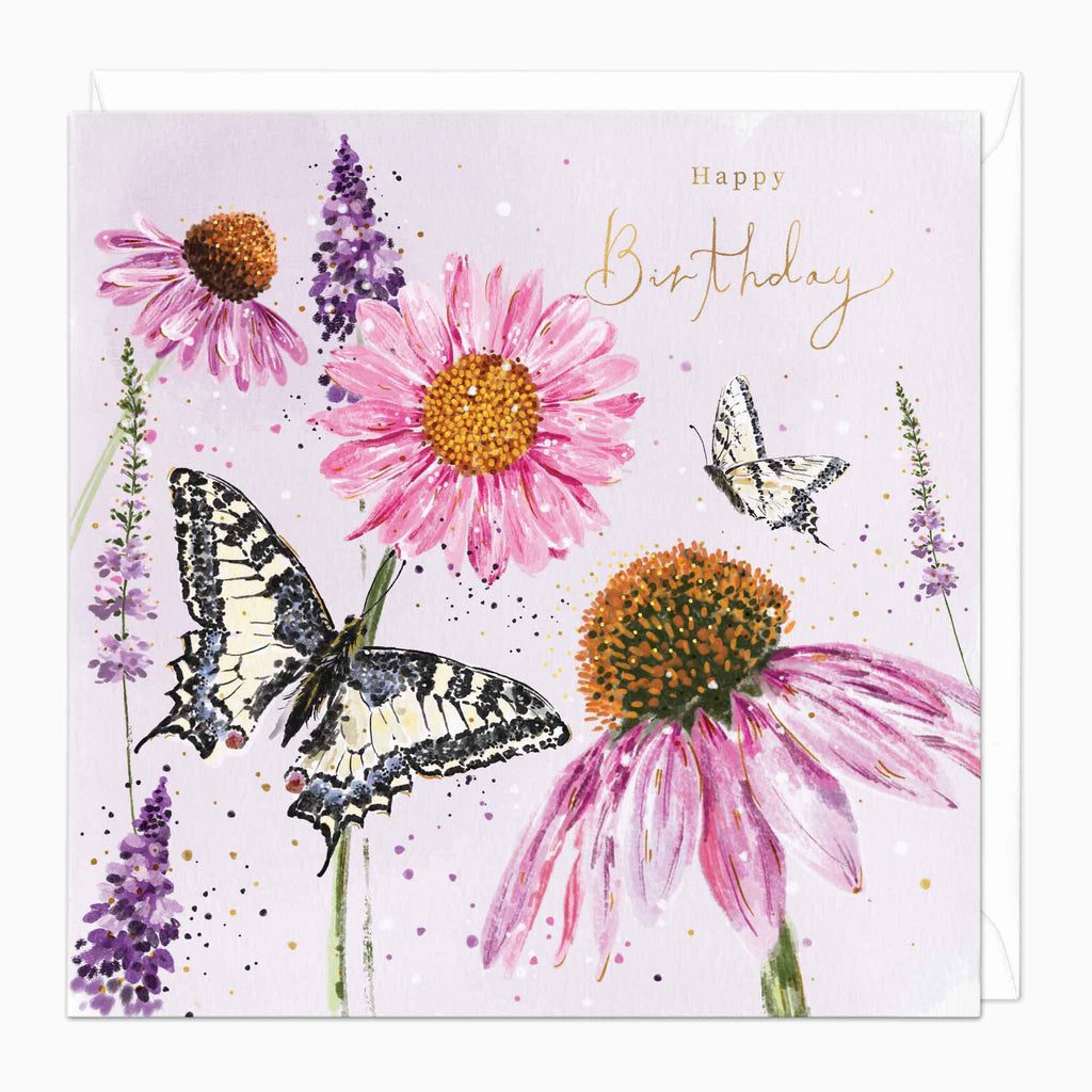 Greeting Card-G353 - Echinacea Butterflies Birthday Card-Whistlefish
