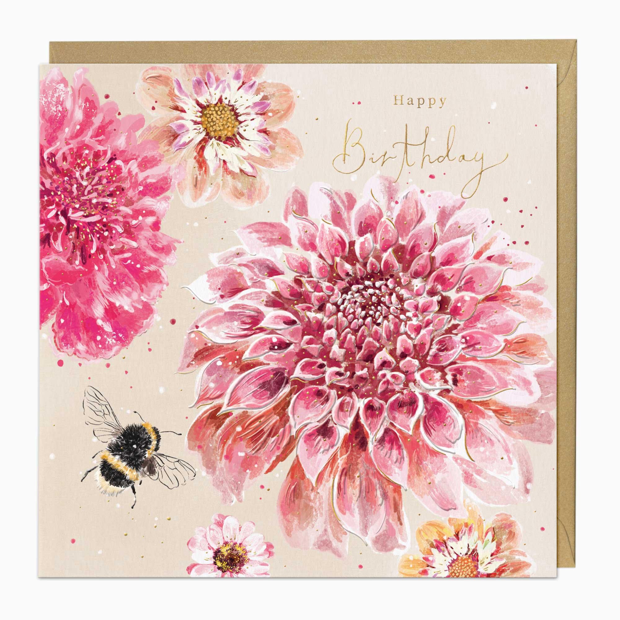 Greeting Card-G356 - Blooms & Bees Birthday Card-Whistlefish