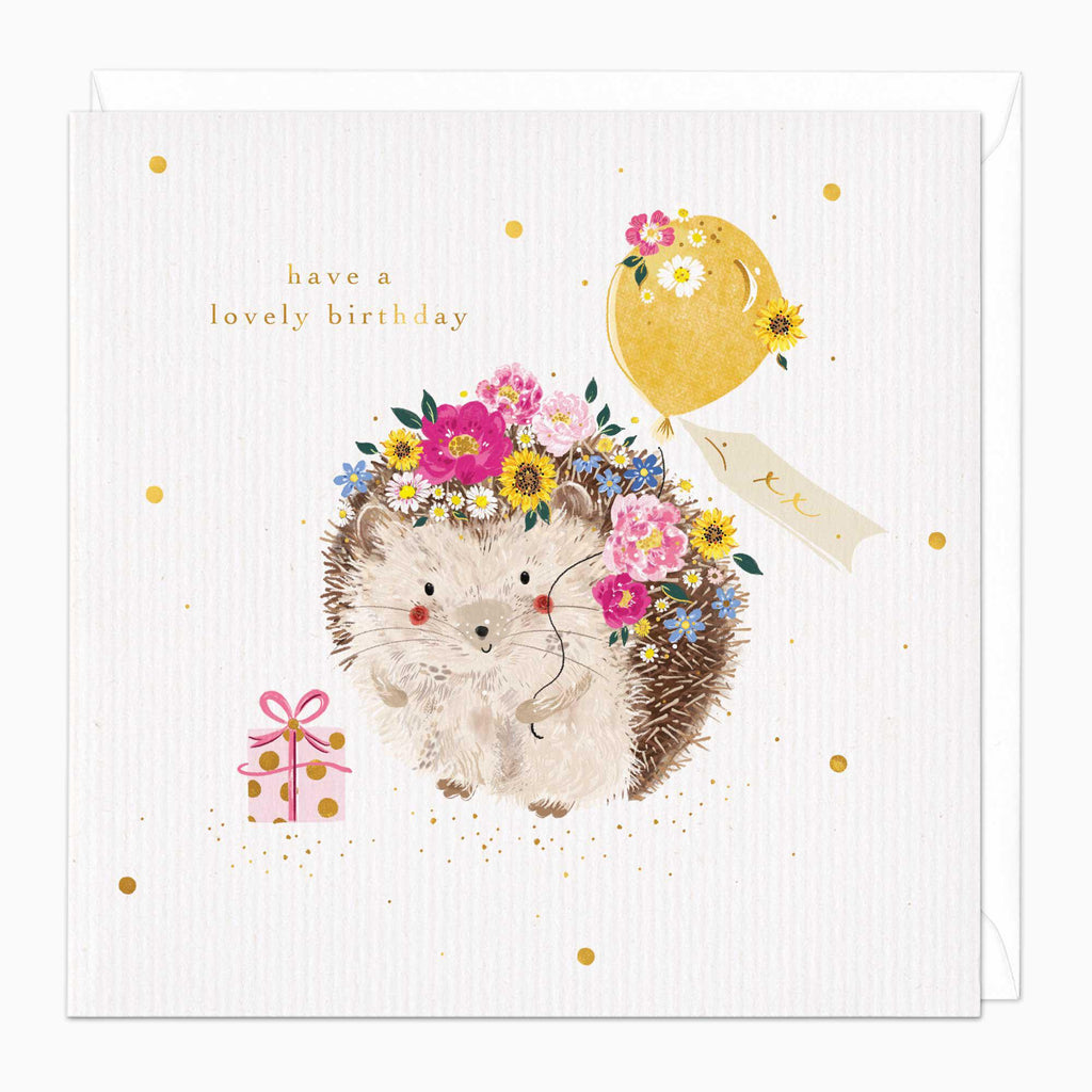 Greeting Card-G372 - Lovely Floral Hedgehog Birthday Card-Whistlefish