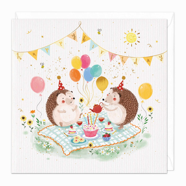 Greeting Card-G374 - Hedgehog Tea Party Birthday Card-Whistlefish