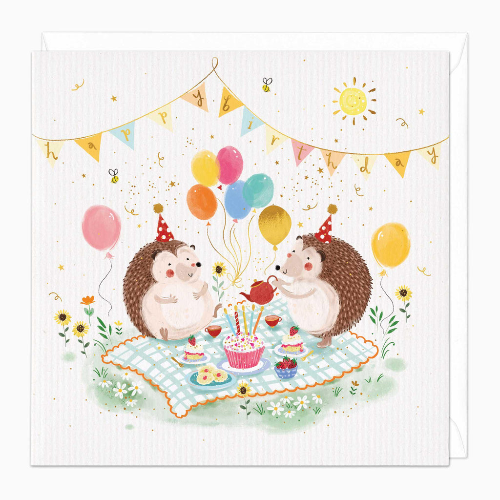 Greeting Card-G374 - Hedgehog Tea Party Birthday Card-Whistlefish