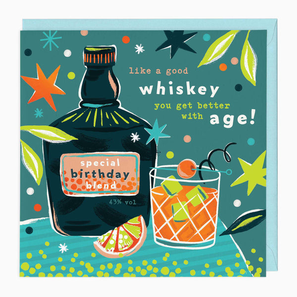 Greeting Card-G395 - Neon Whiskey Birthday Card-Whistlefish