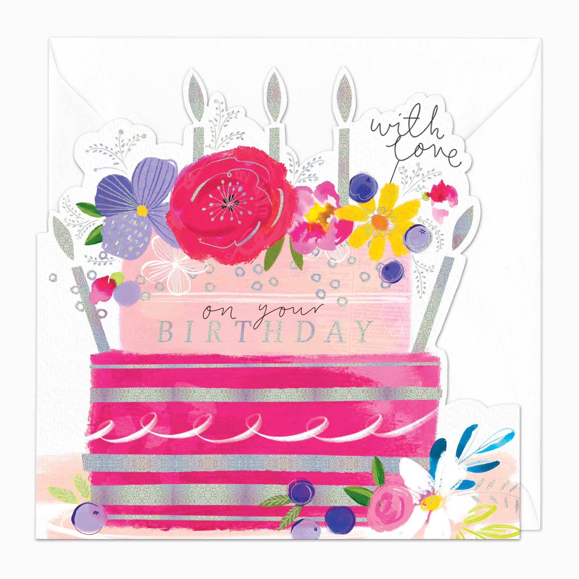 Greeting Card-G403 - Sparkly Cake Birthday Card-Whistlefish
