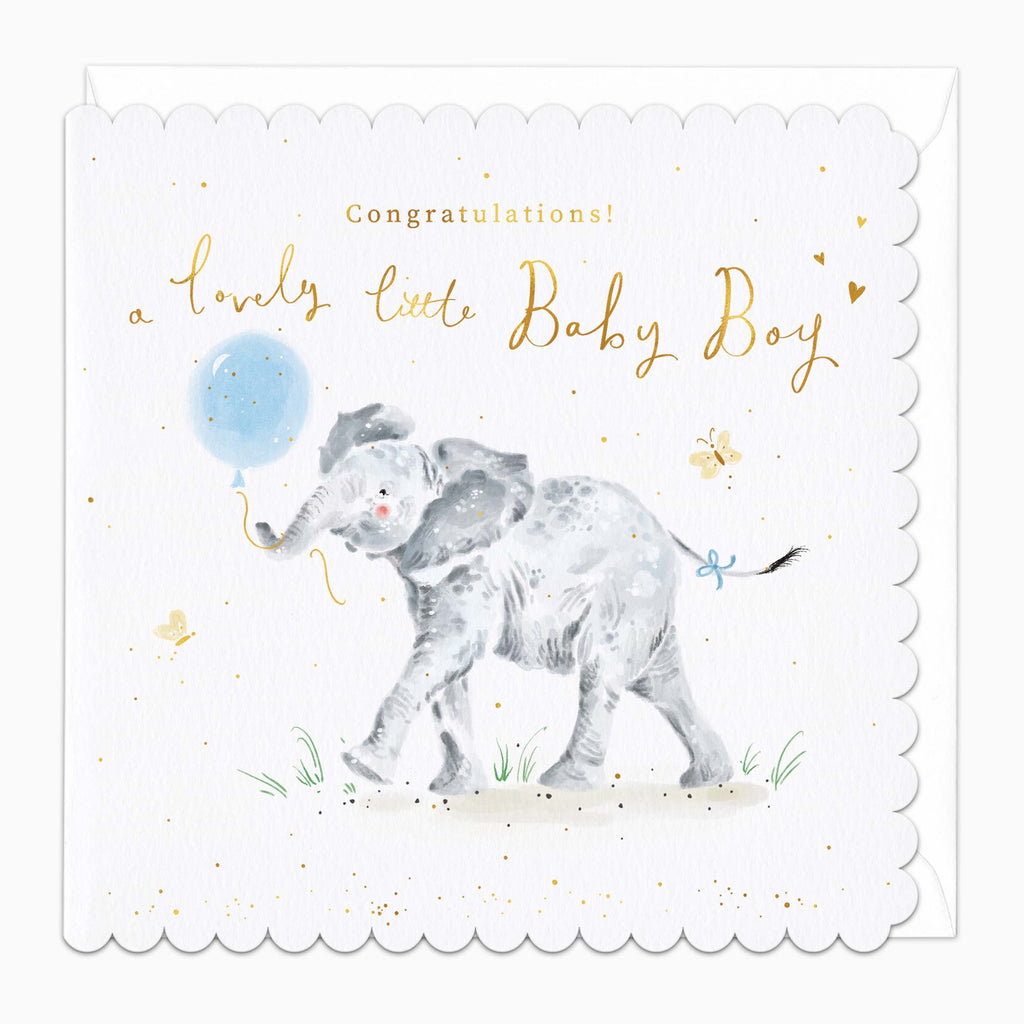 Greeting Card-G501 - Elephant Baby Boy Card-Whistlefish
