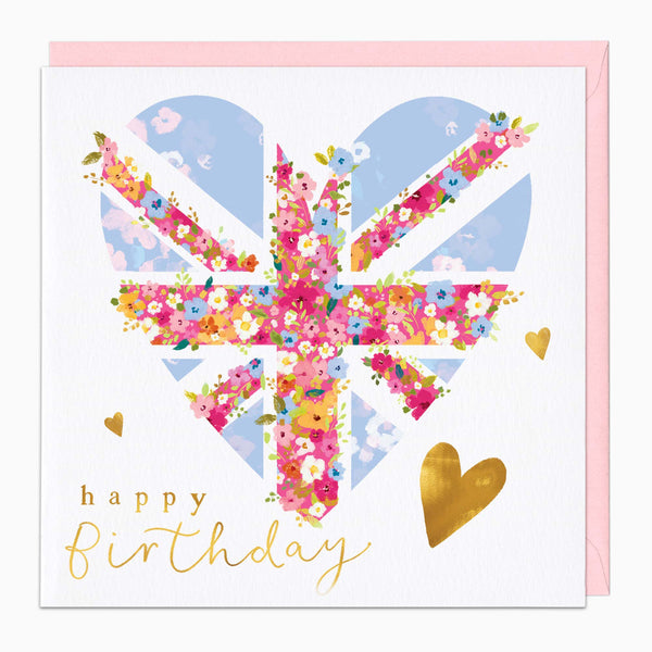 Greeting Card-G524 - Union Jack Floral Heart Birthday Card-Whistlefish