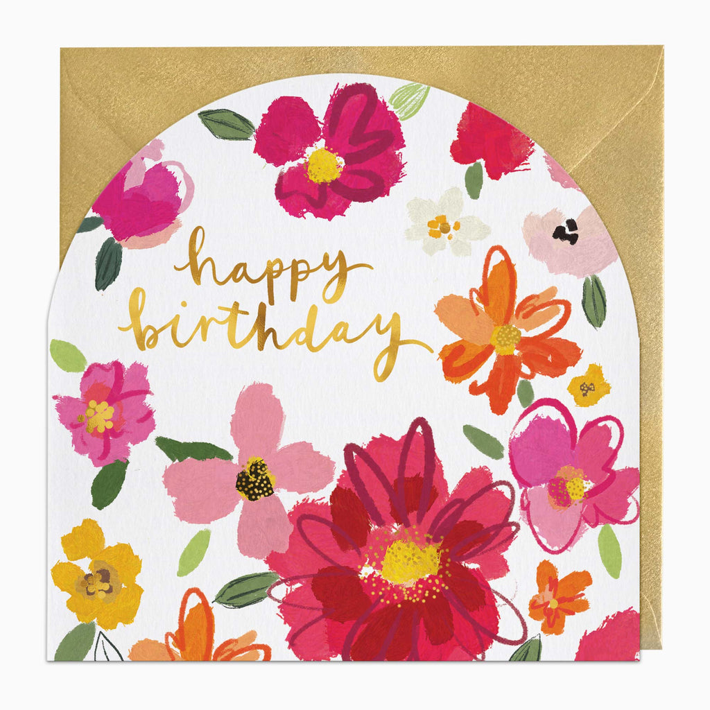 Greeting Card-G557 - Pink Flowers Arch Birthday Card-Whistlefish