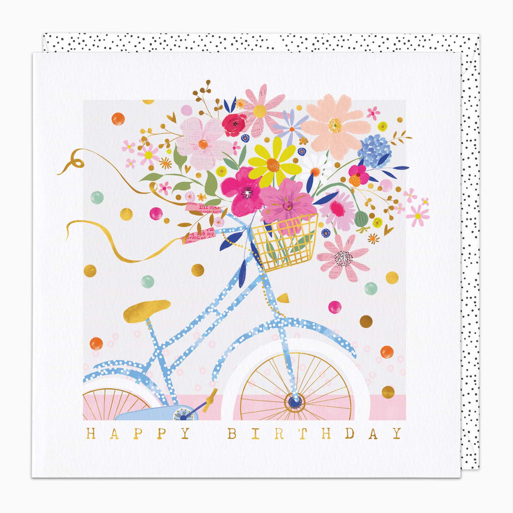 Greeting Card-G566 - Floral Bike Basket Birthday Card-Whistlefish