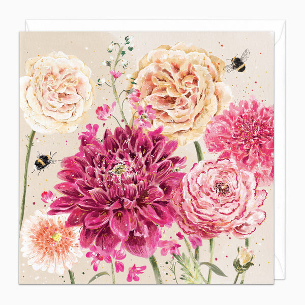Greeting Card-G567 - Dahlia Blooms Art Card-Whistlefish