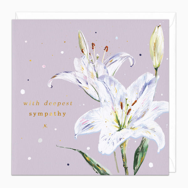 Greeting Card-H013 - White Lillies Sympathy Card-Whistlefish