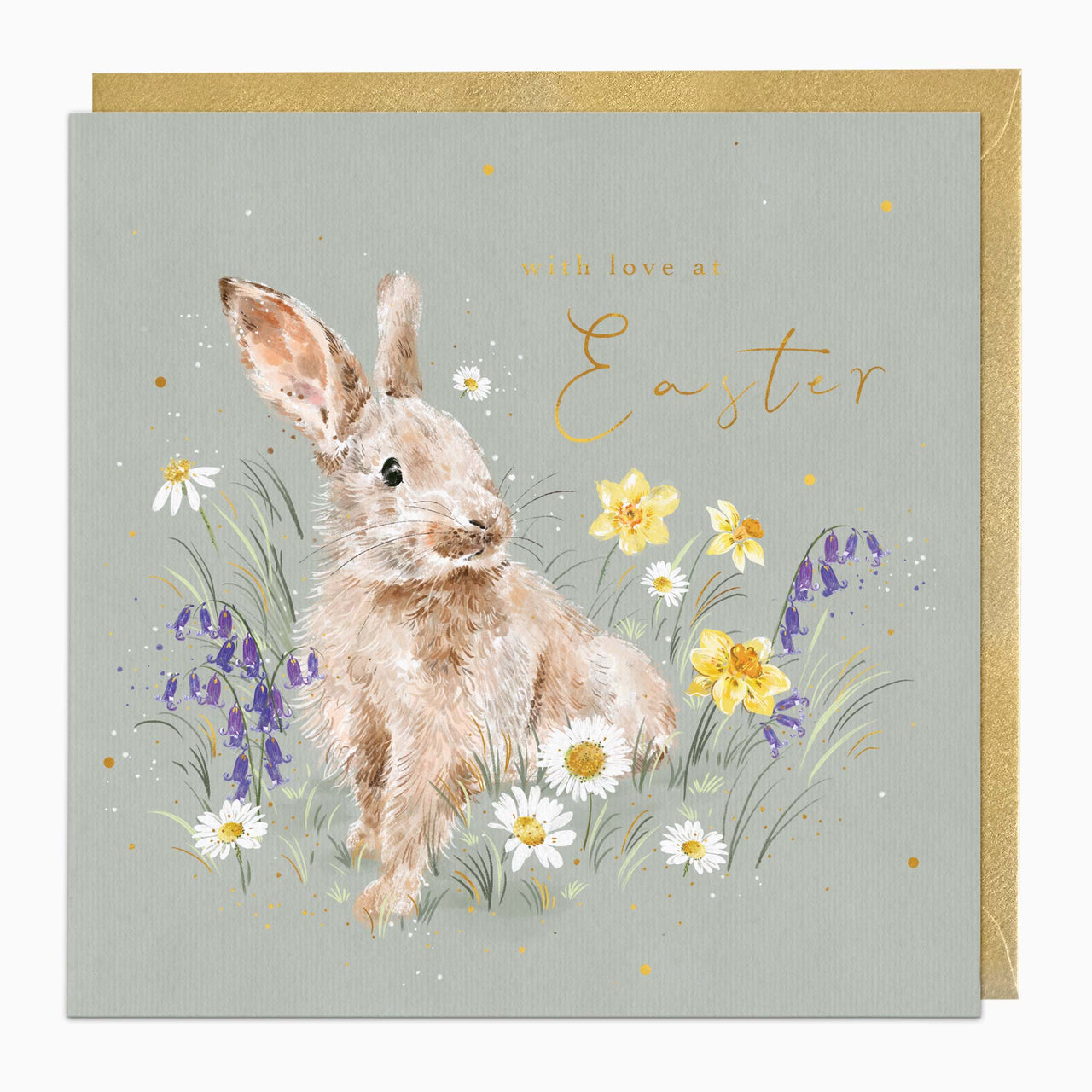 Greeting Card-H040 - Rabbit & Flowers Easter Card-Whistlefish