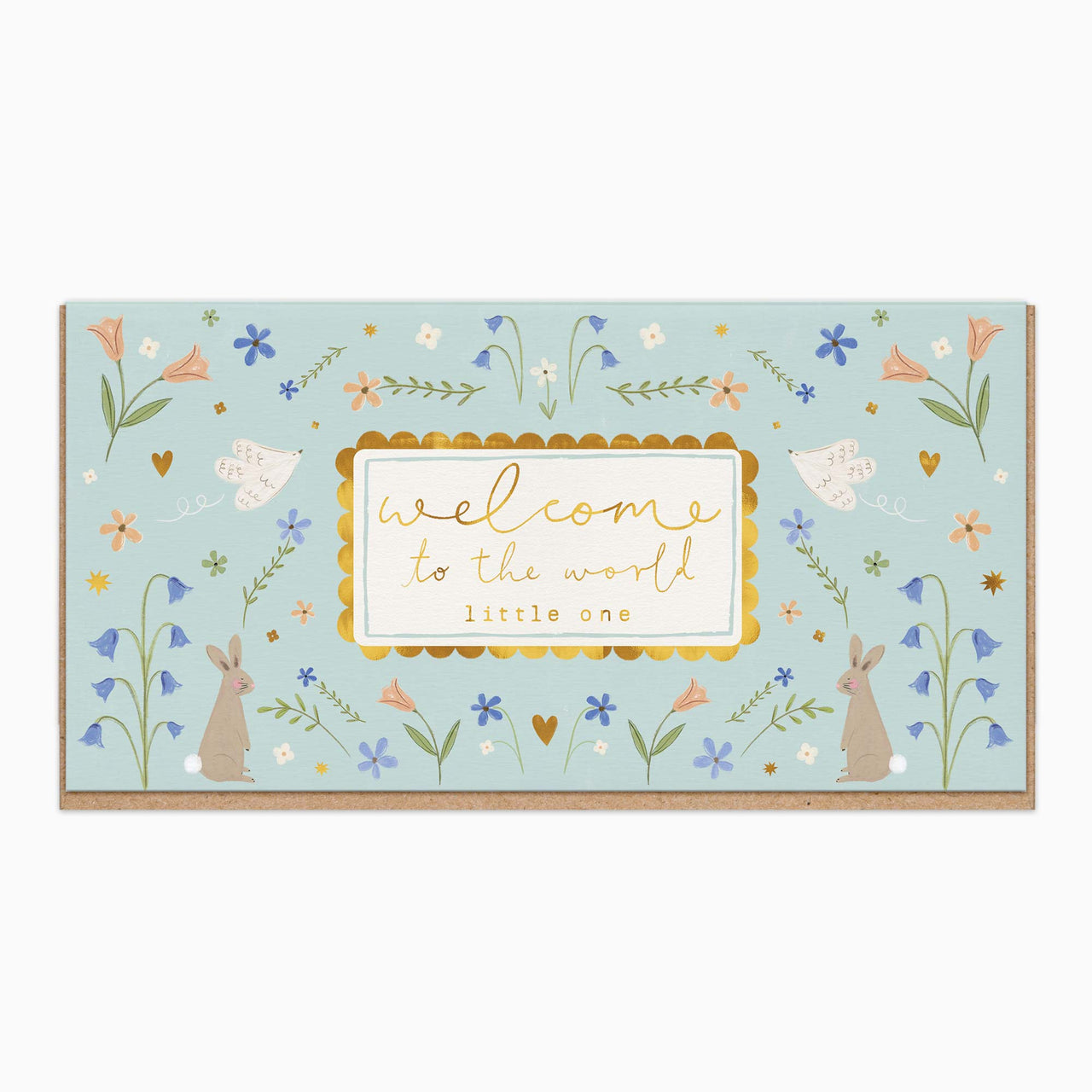 Greeting Card-H058 - Bunnies & Birds New Baby Card-Whistlefish