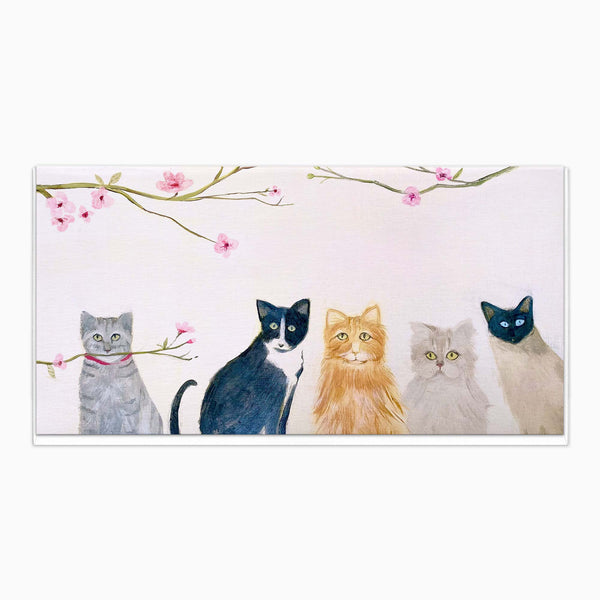 Greeting Card-H107 - Cherry Blossom Cats Art Card-Whistlefish