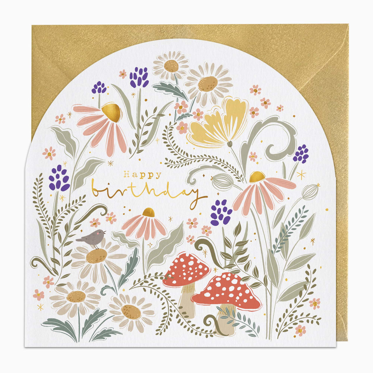 Greeting Card-H120 - Mushroom Bluebells Birthday Card-Whistlefish