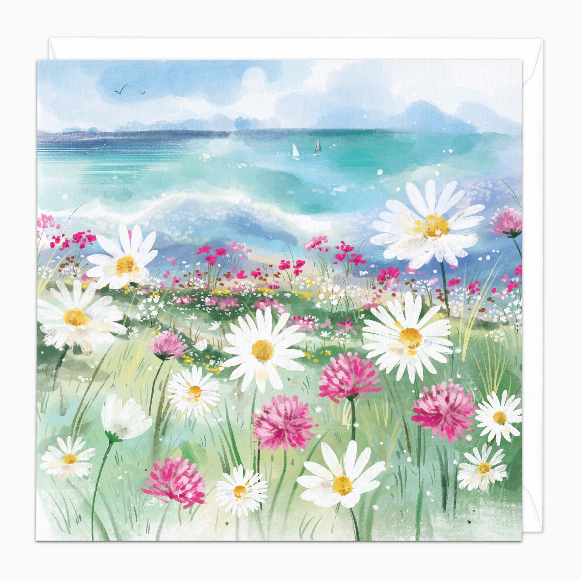 Greeting Card-H148 - Coastal Daisies Art Card-Whistlefish
