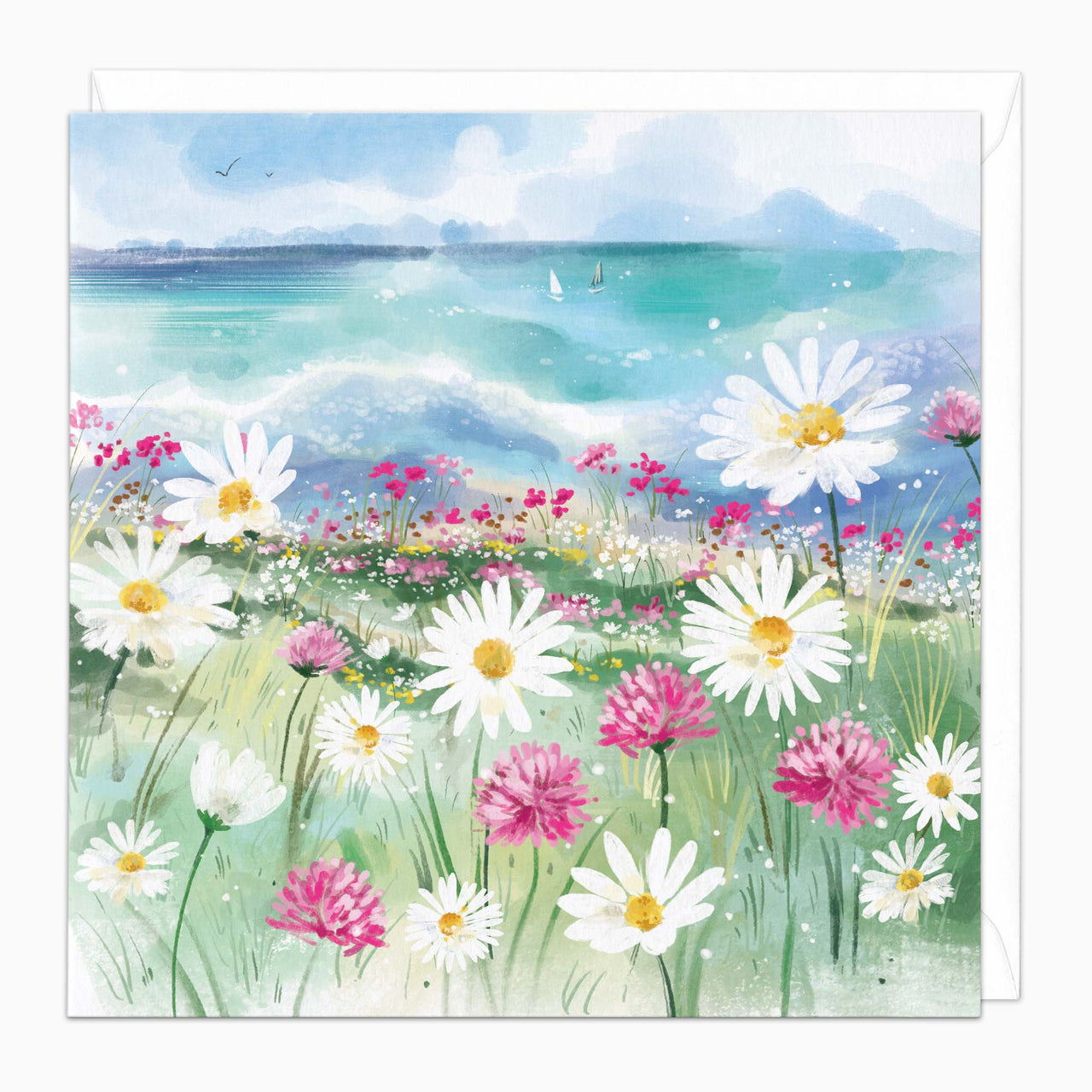 Greeting Card-H148 - Coastal Daisies Art Card-Whistlefish