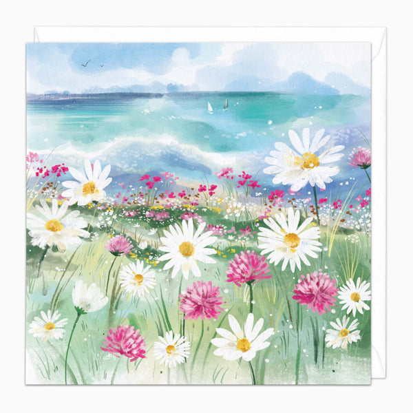 Greeting Card-H148 - Coastal Daisies Art Card-Whistlefish