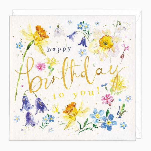 Greeting Card-H155 - Daffodil & Bluebelles Birthday Card-Whistlefish