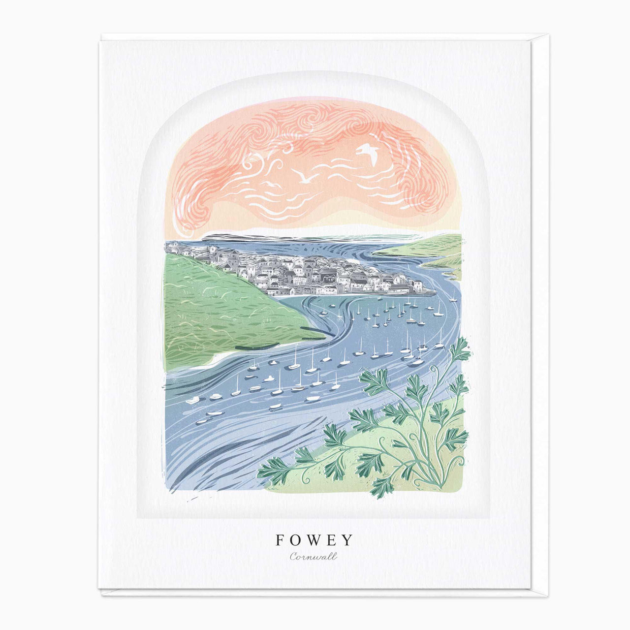 Greeting Card-LN044 - Fowey Arched Lino Card-Whistlefish
