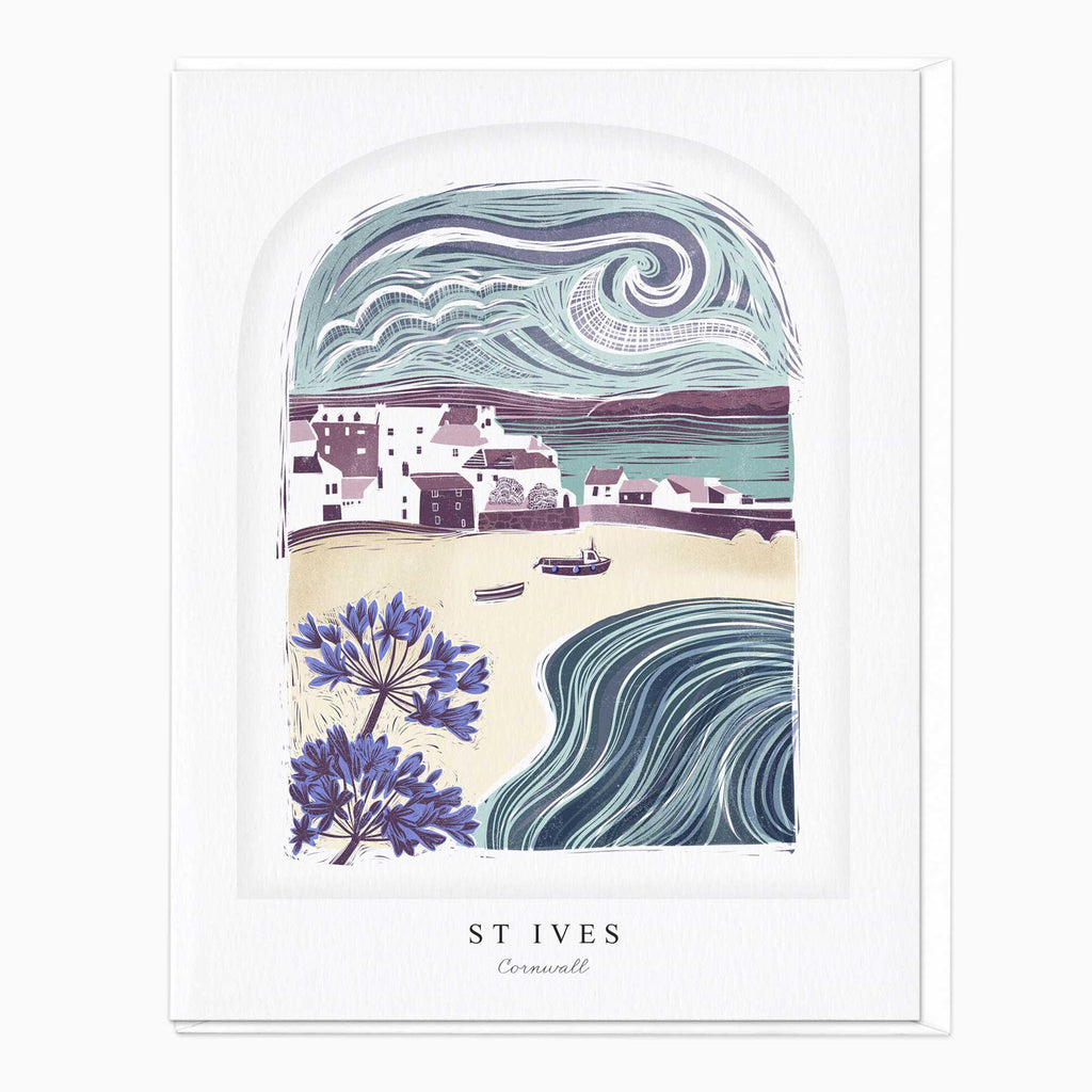 Greeting Card-LN046-F043 - St Ives Arched Lino Card-Whistlefish