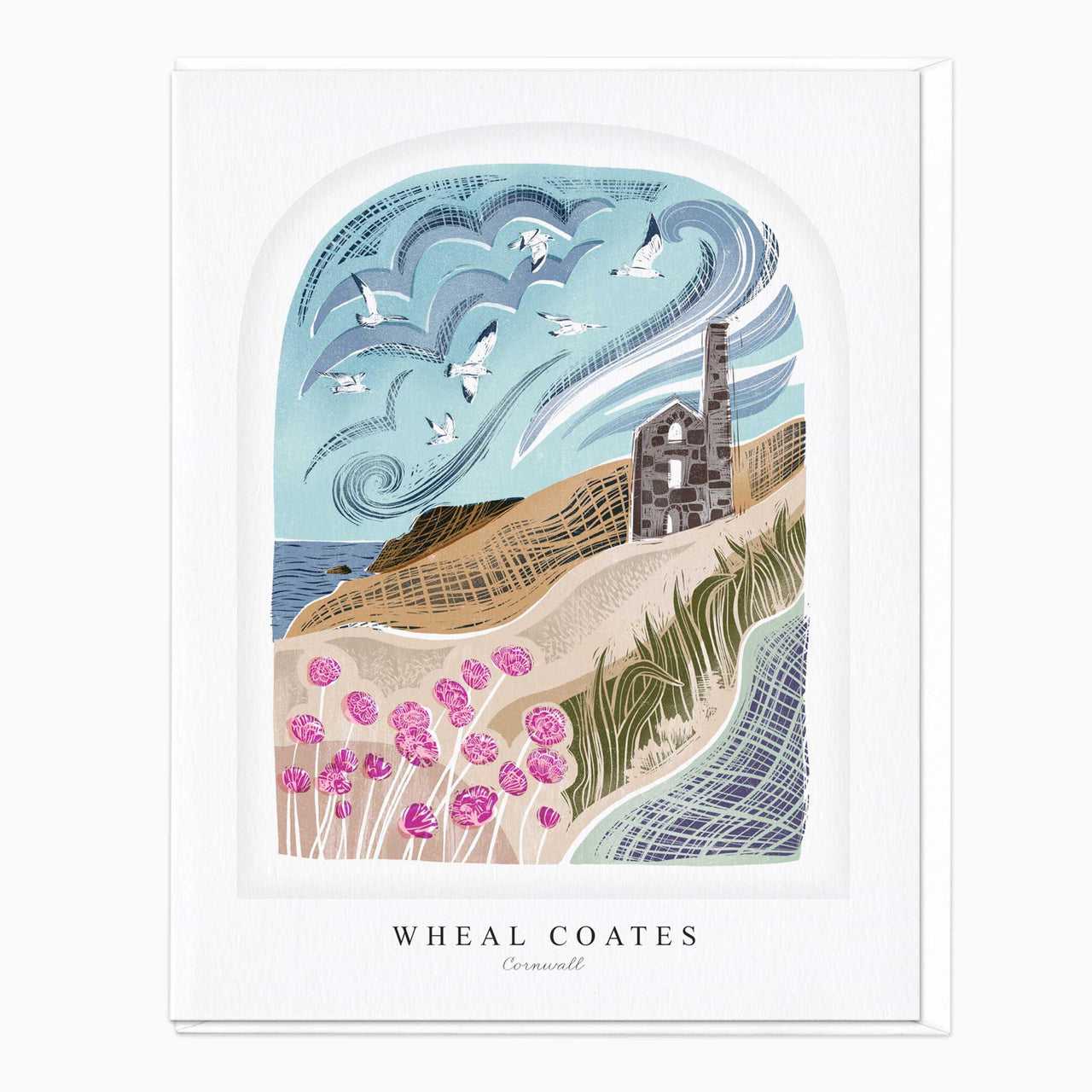 Greeting Card-LN048-F045 - Wheal Coates Arched Lino Card-Whistlefish