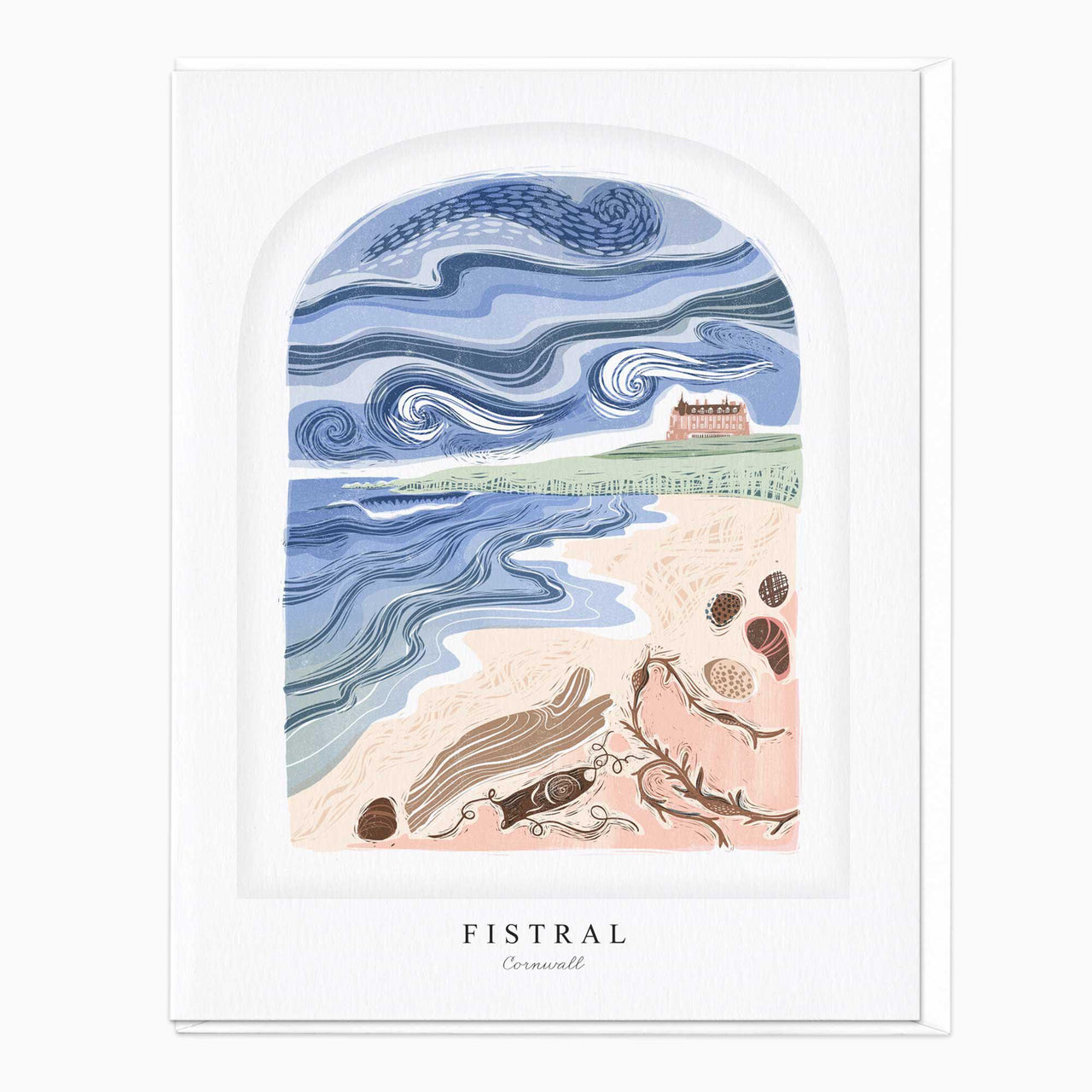 Greeting Card-LN049-F054 - Fistral Arched Lino Card-Whistlefish
