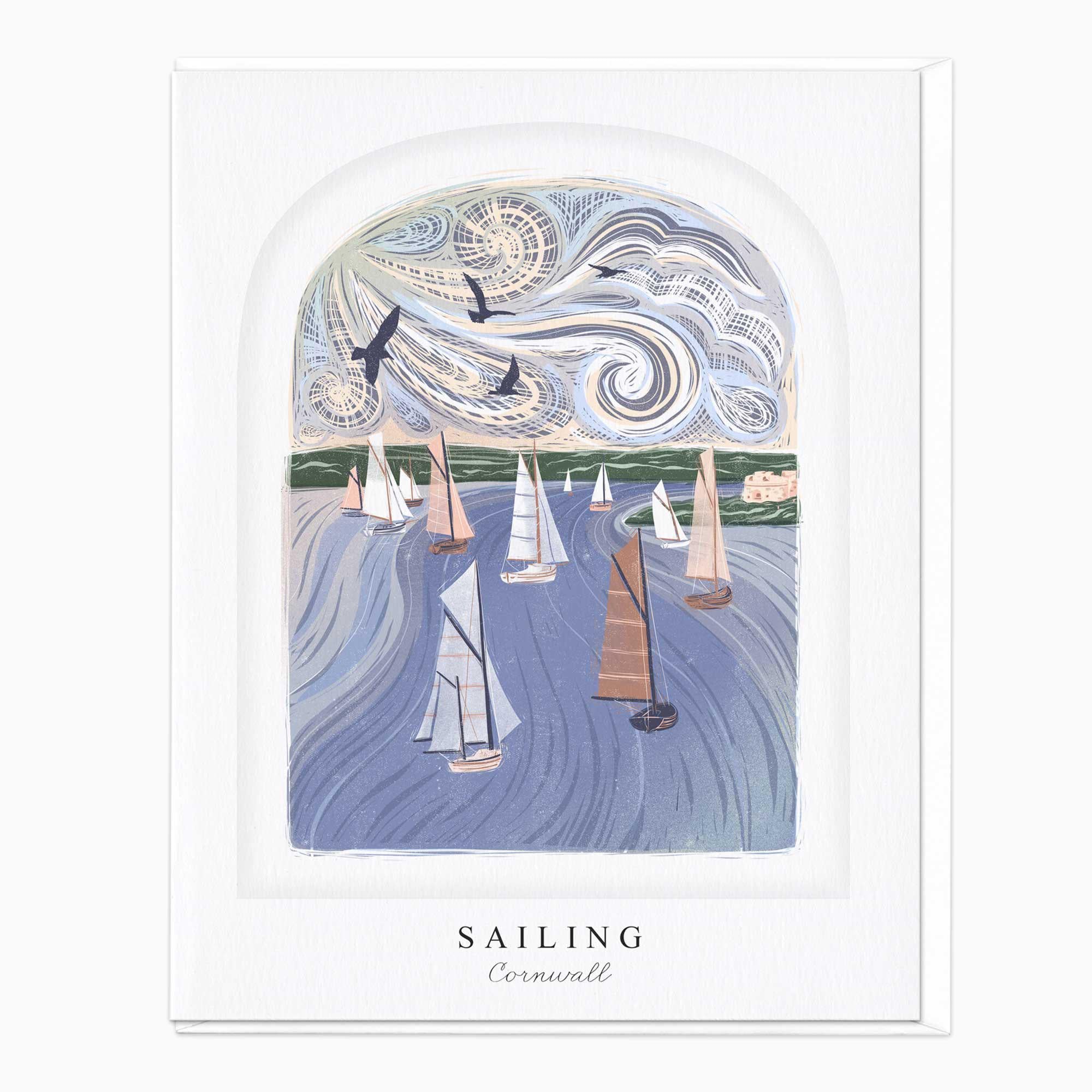 Greeting Card-LN053 - Sailing Arched Lino Card-Whistlefish