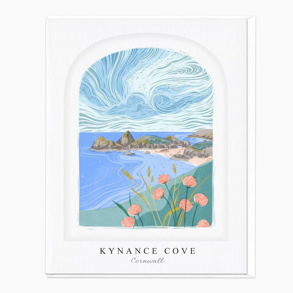 Greeting Card-LN069 - Kynance Cove Arched Lino Card-Whistlefish