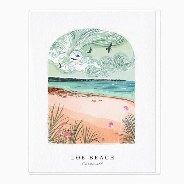 Greeting Card-LN082 - Loe Beach Arched Lino Card-Whistlefish