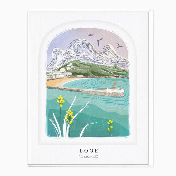 Greeting Card-LN093 - Looe Arched Lino Card-Whistlefish