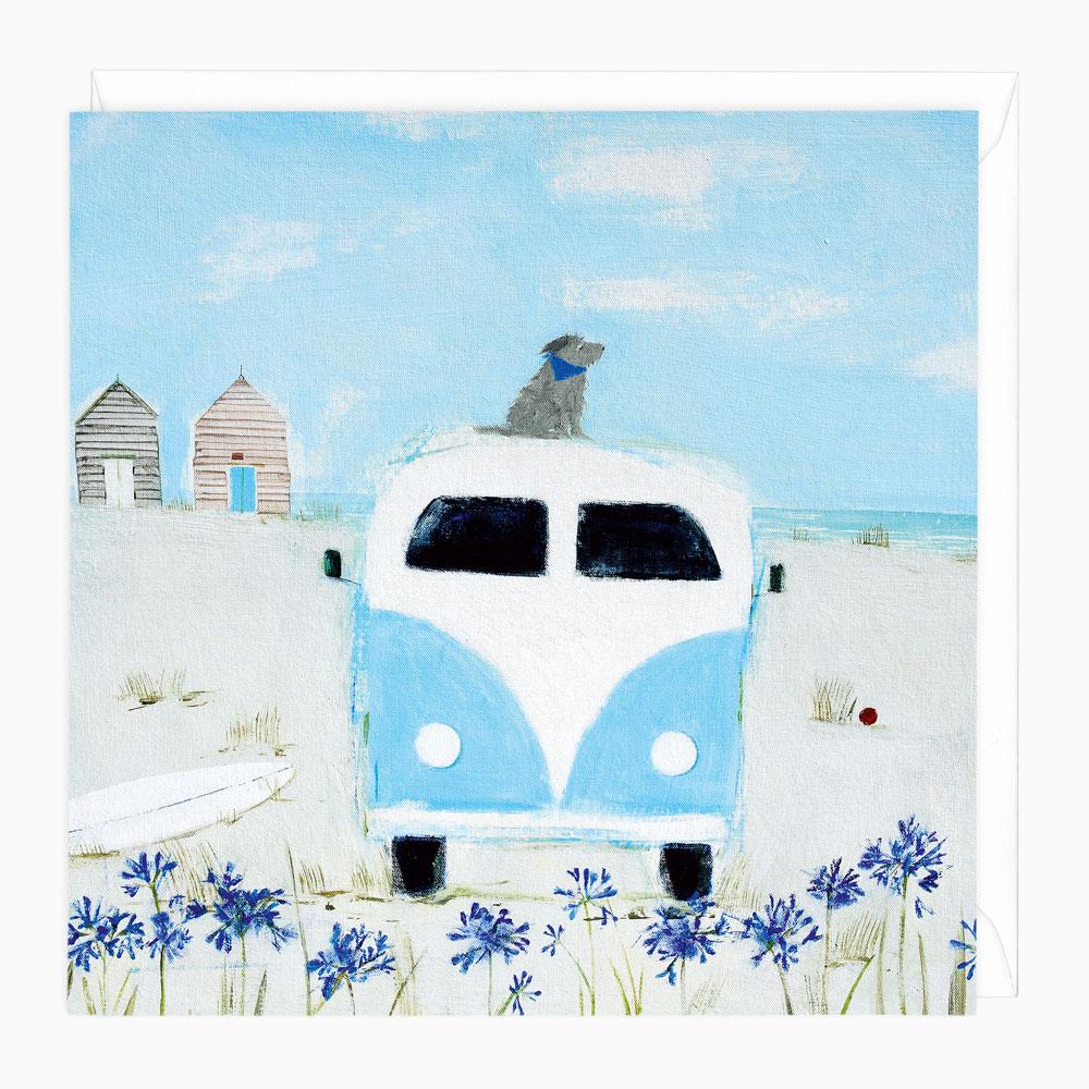 Greeting Card-W287 - Blue Camper Art Card-Hannah Cole
