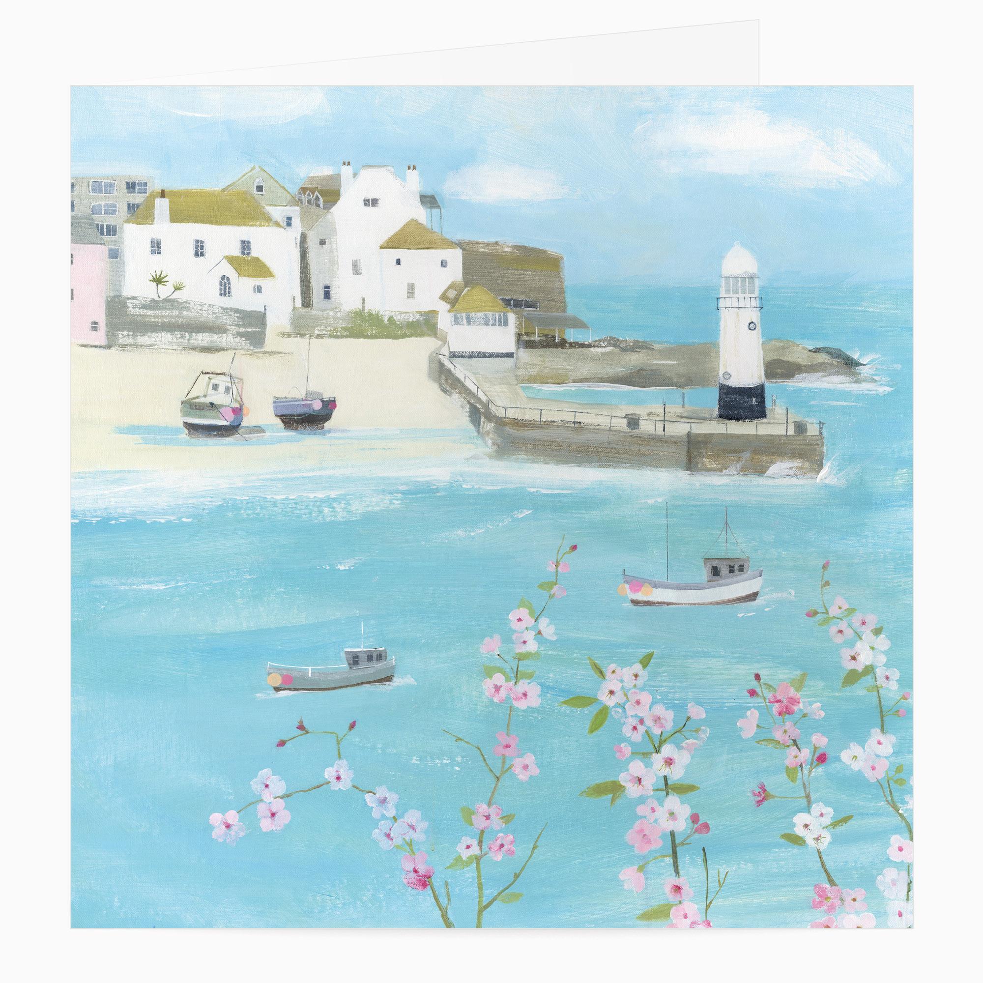 Greeting Card-W734 - Flowers Above St Ives Art Card-Hannah Cole