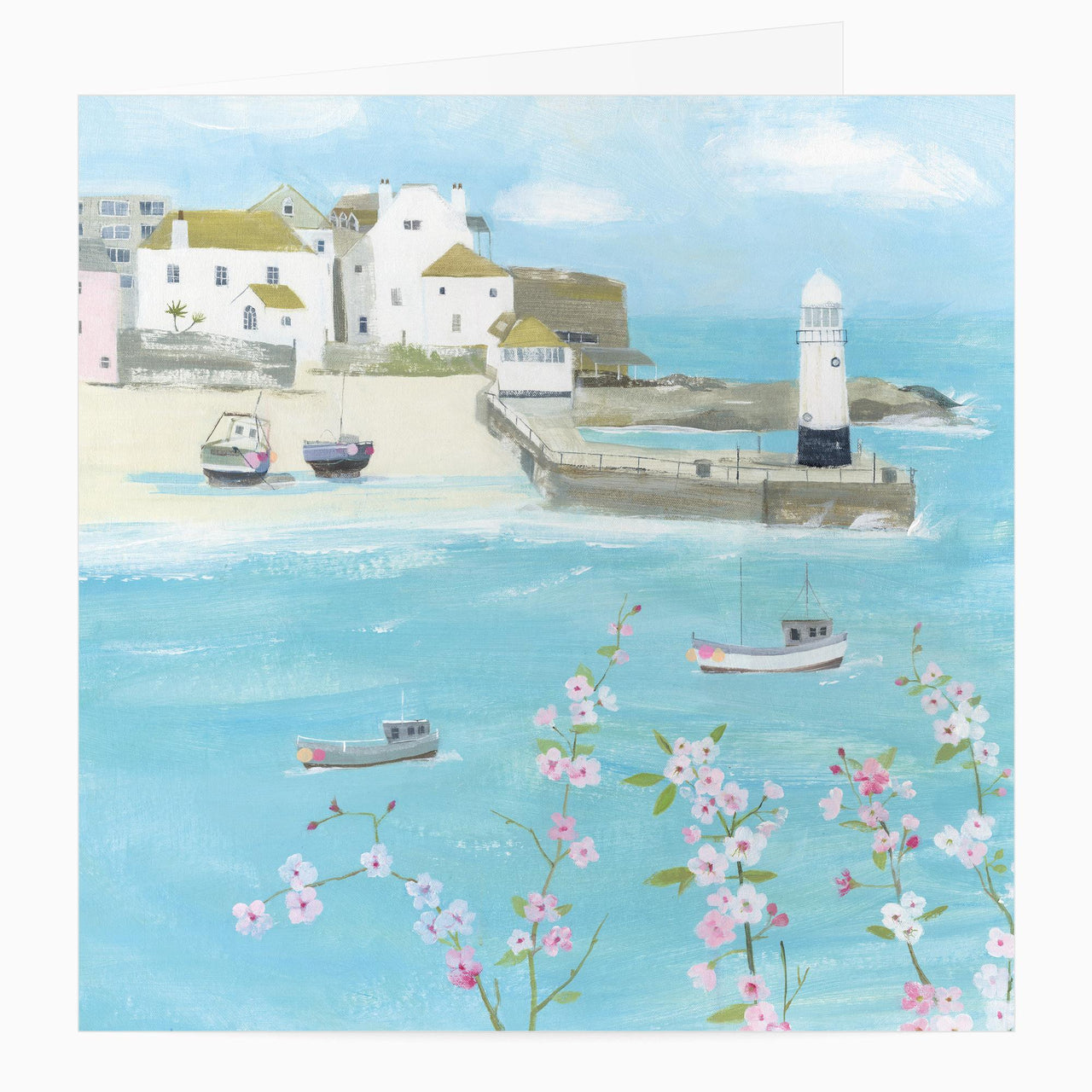 Greeting Card-W734 - Flowers Above St Ives Art Card-Hannah Cole