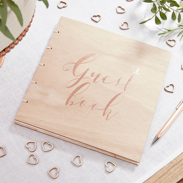 Guest Book-BB-280 - Rose Gold Wooden Wedding Guest Book-Whistlefish