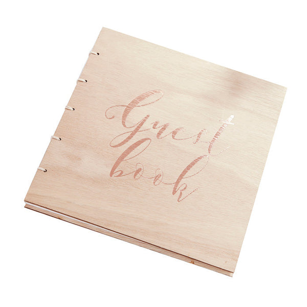 Guest Book-BB-280 - Rose Gold Wooden Wedding Guest Book-Whistlefish