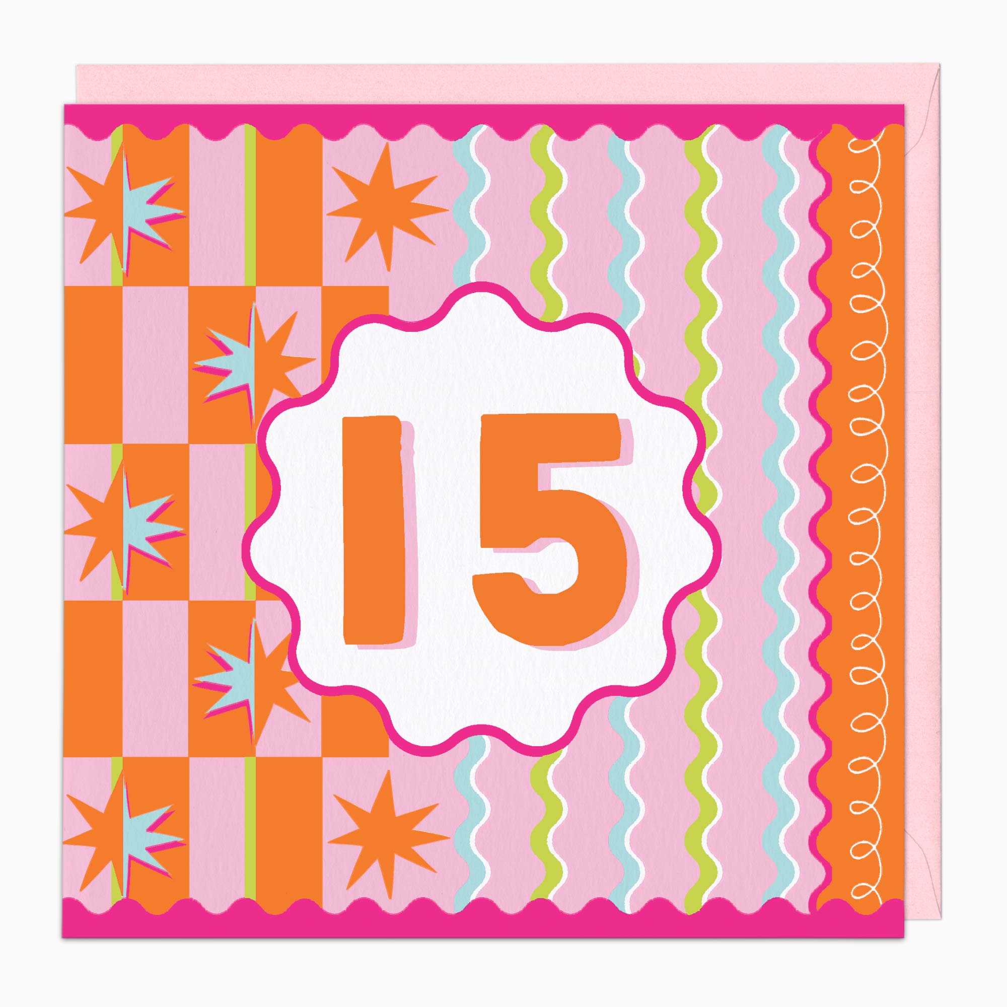 Greeting Card-H173 - Fluro Stars Purple 15 Birthday Card-Whistlefish